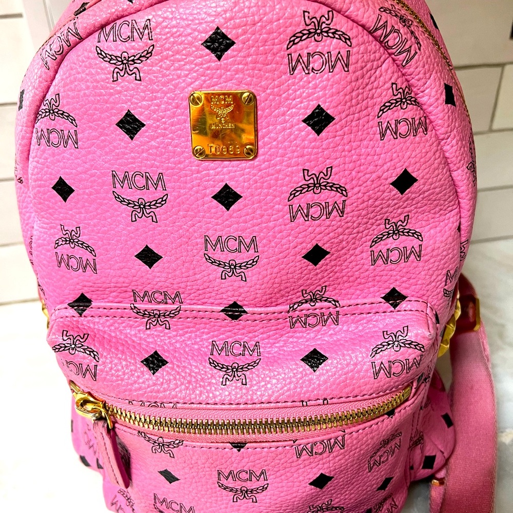 Mcm Monogram Visetos Pattern Leather Studded Ruck… - image 2